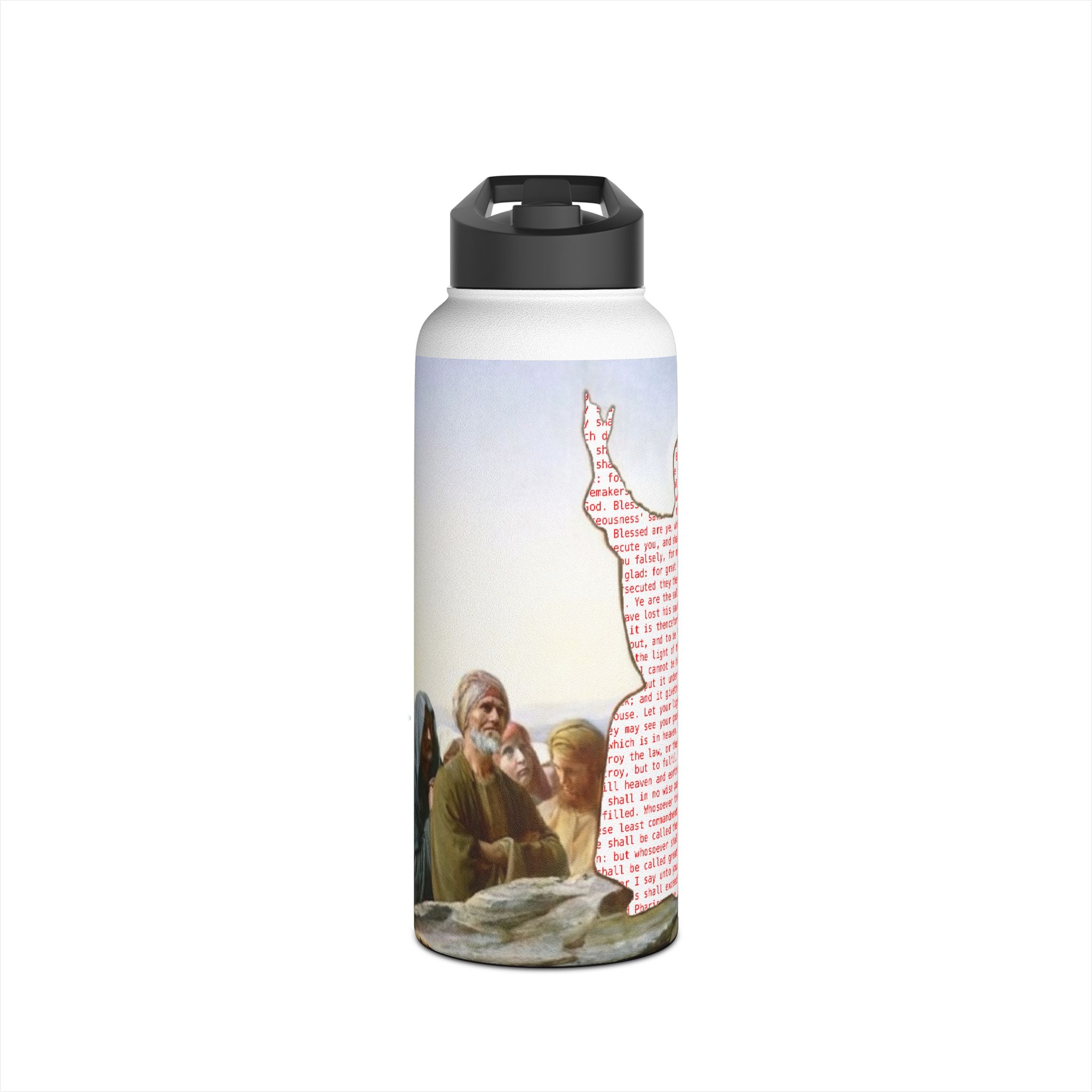Stainless Steel Water Bottle — Jesus Sermon On the Mount (Biblical Art, Inspirational Gift)
