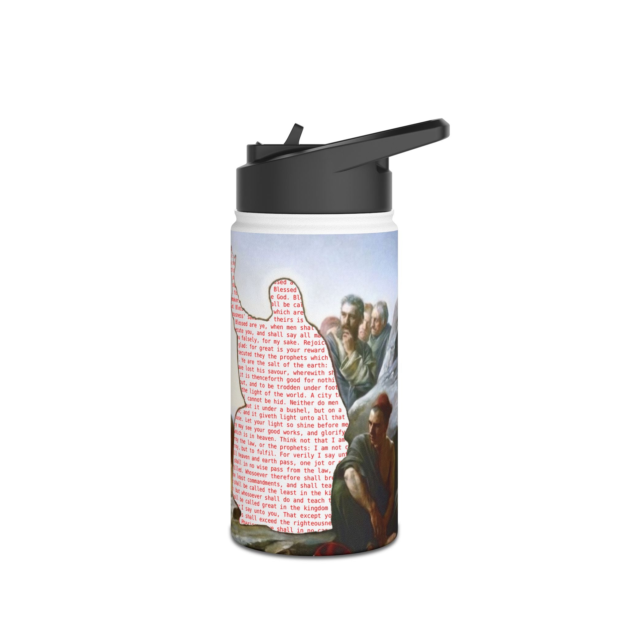 Stainless Steel Water Bottle — Jesus Sermon On the Mount (Biblical Art, Inspirational Gift)