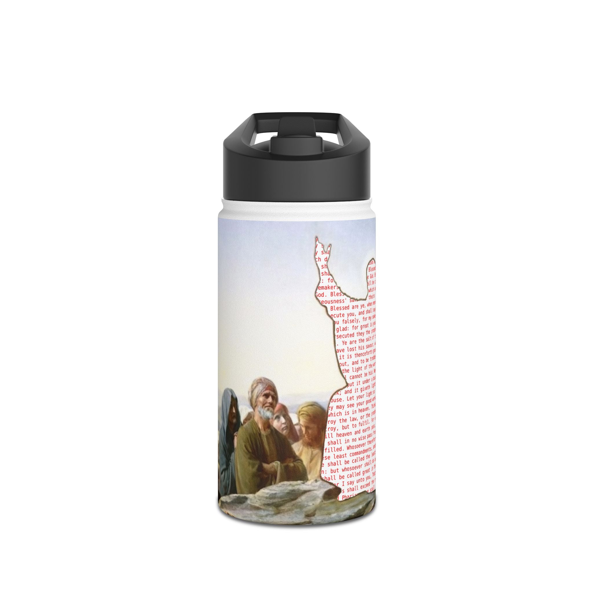 Stainless Steel Water Bottle — Jesus Sermon On the Mount (Biblical Art, Inspirational Gift)
